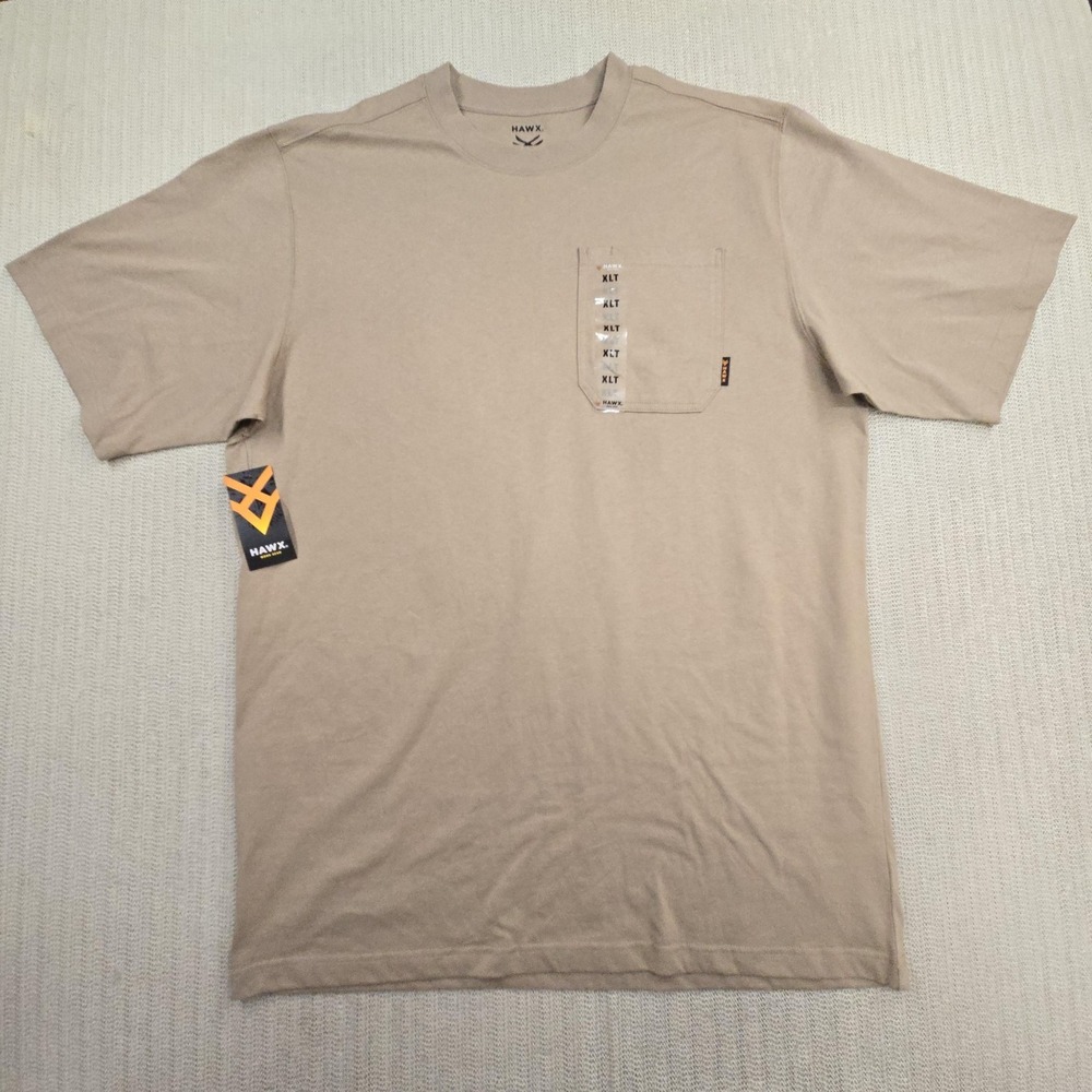 Hawx Shirt‎ Mens XLT Beige Pocket Crewneck Work Gear Cotton Tee T-Shirt Big Tall